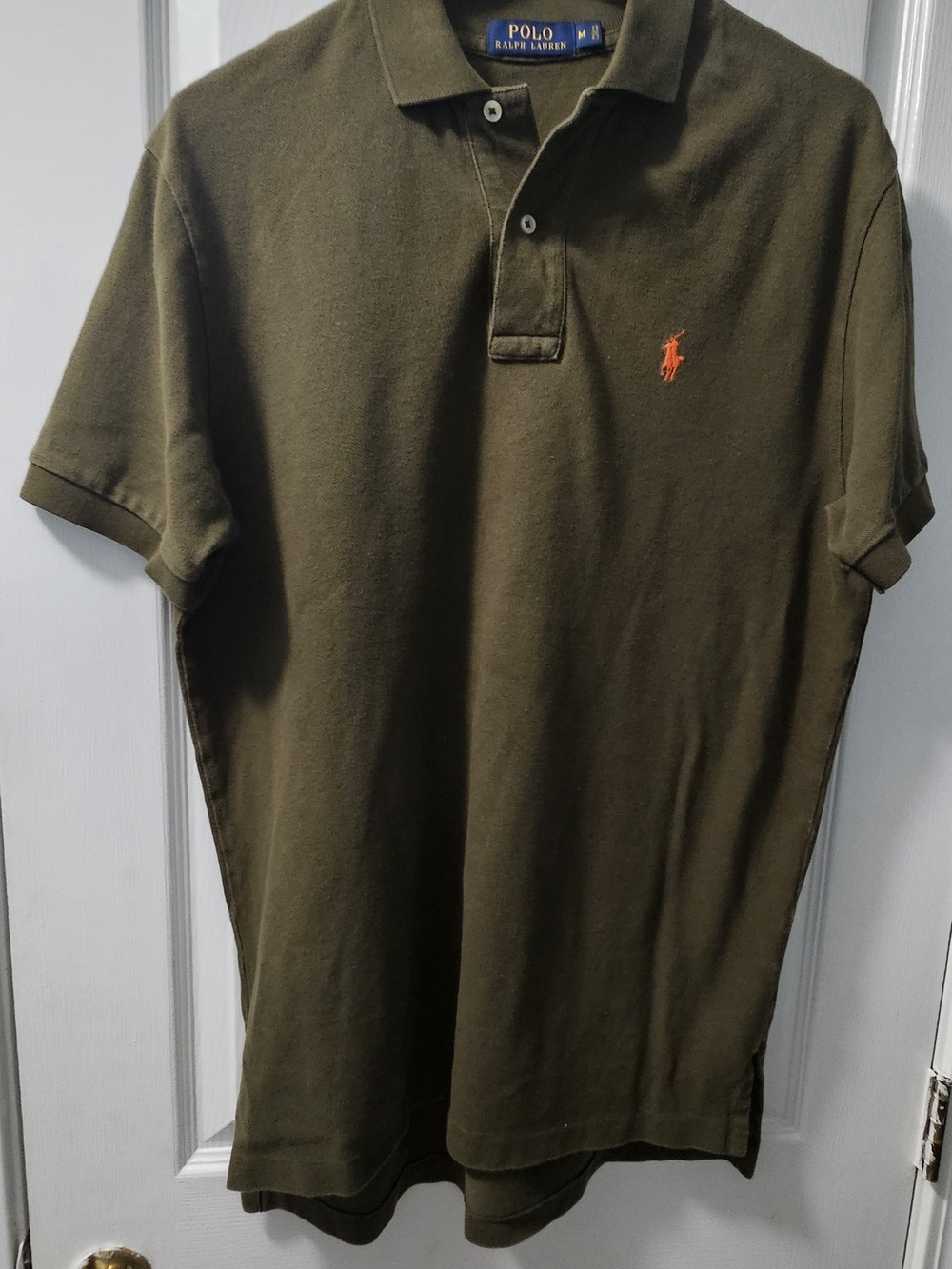 Ralph Lauren Olive Green Polo with Orange Pony Logo